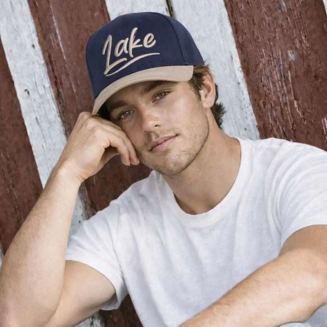 Lake embroidered OTTO two-tone trucker hat, styled view