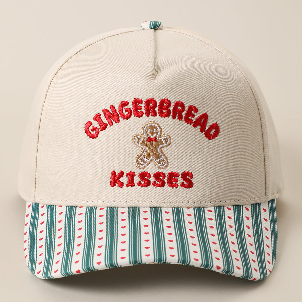 Gingerbread Kisses embroidered holiday brim trucker hat in green