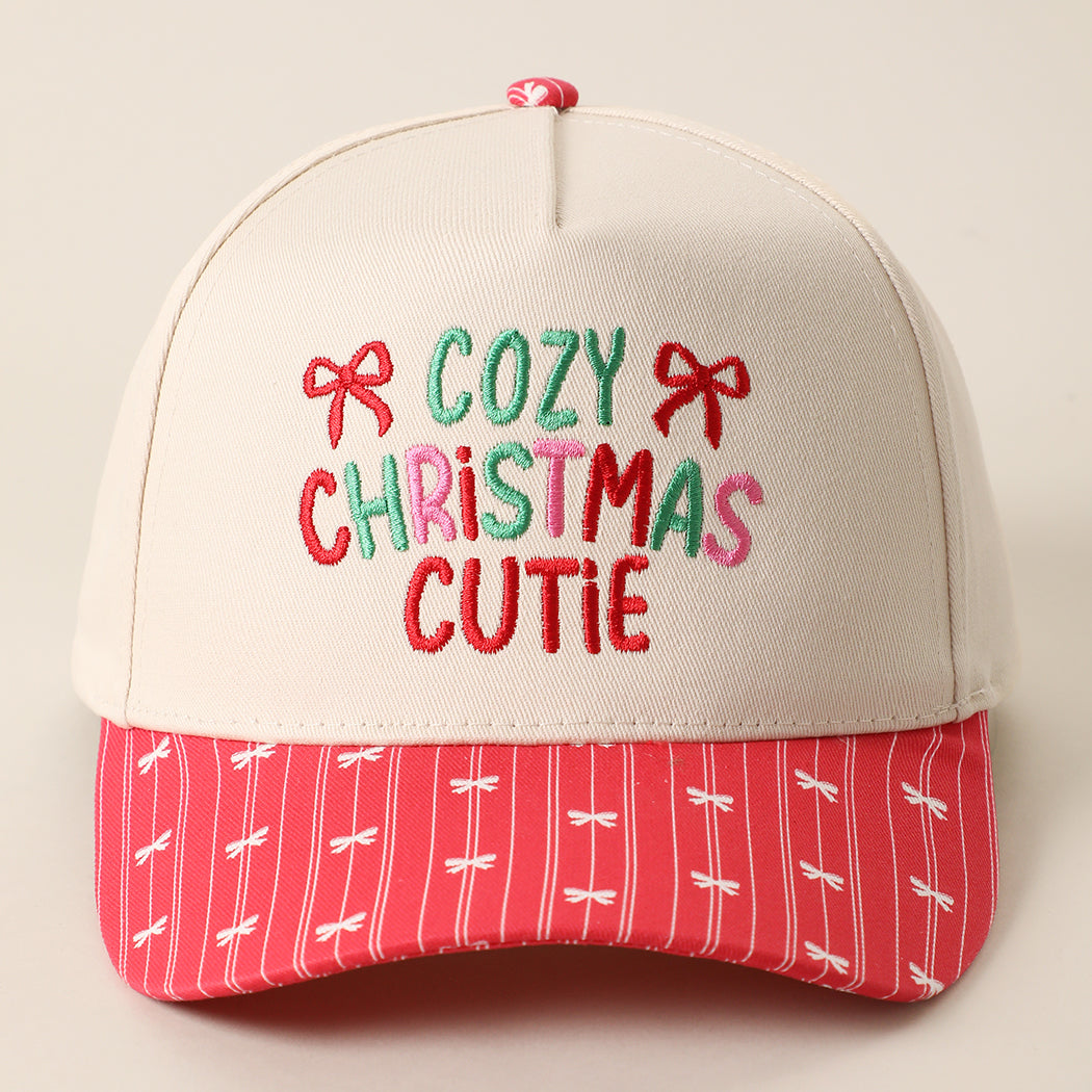 Cozy Christmas Cutie embroidered holiday brim trucker hat in red