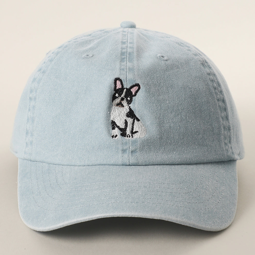 Boston Terrier embroidered baseball cap in blue mint