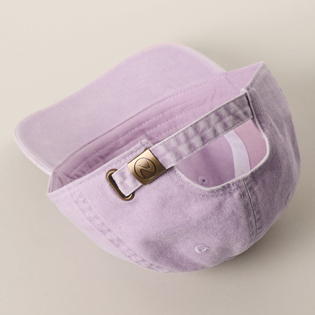 Boston Terrier embroidered baseball cap in lilac detail view