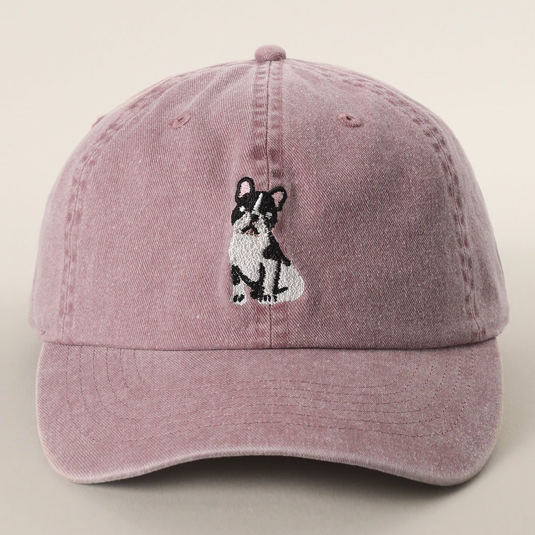 Boston Terrier embroidered baseball cap in mauve