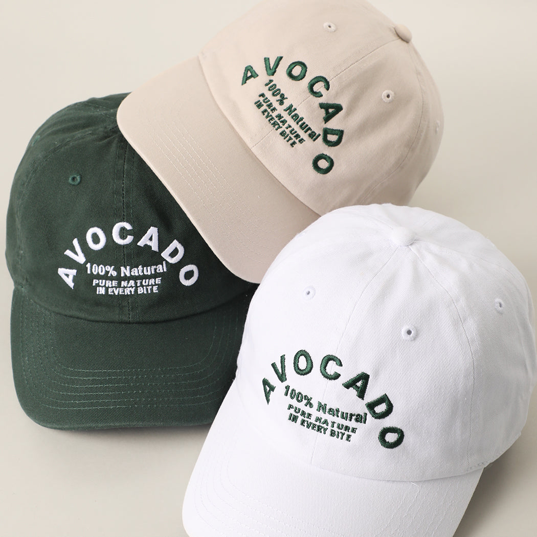Avocado embroidered cotton baseball cap, front view alternate angle