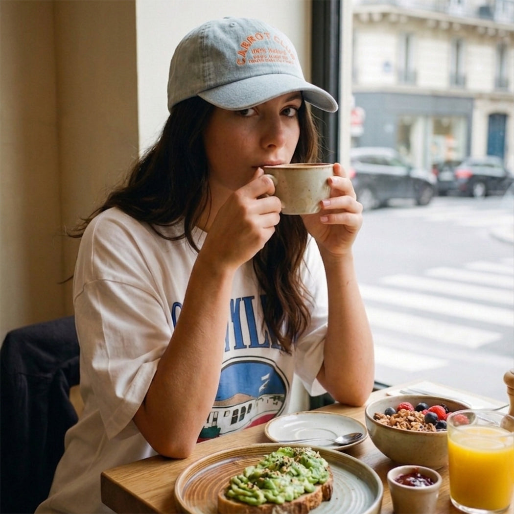 Carrot Club embroidered cotton baseball cap worn by model