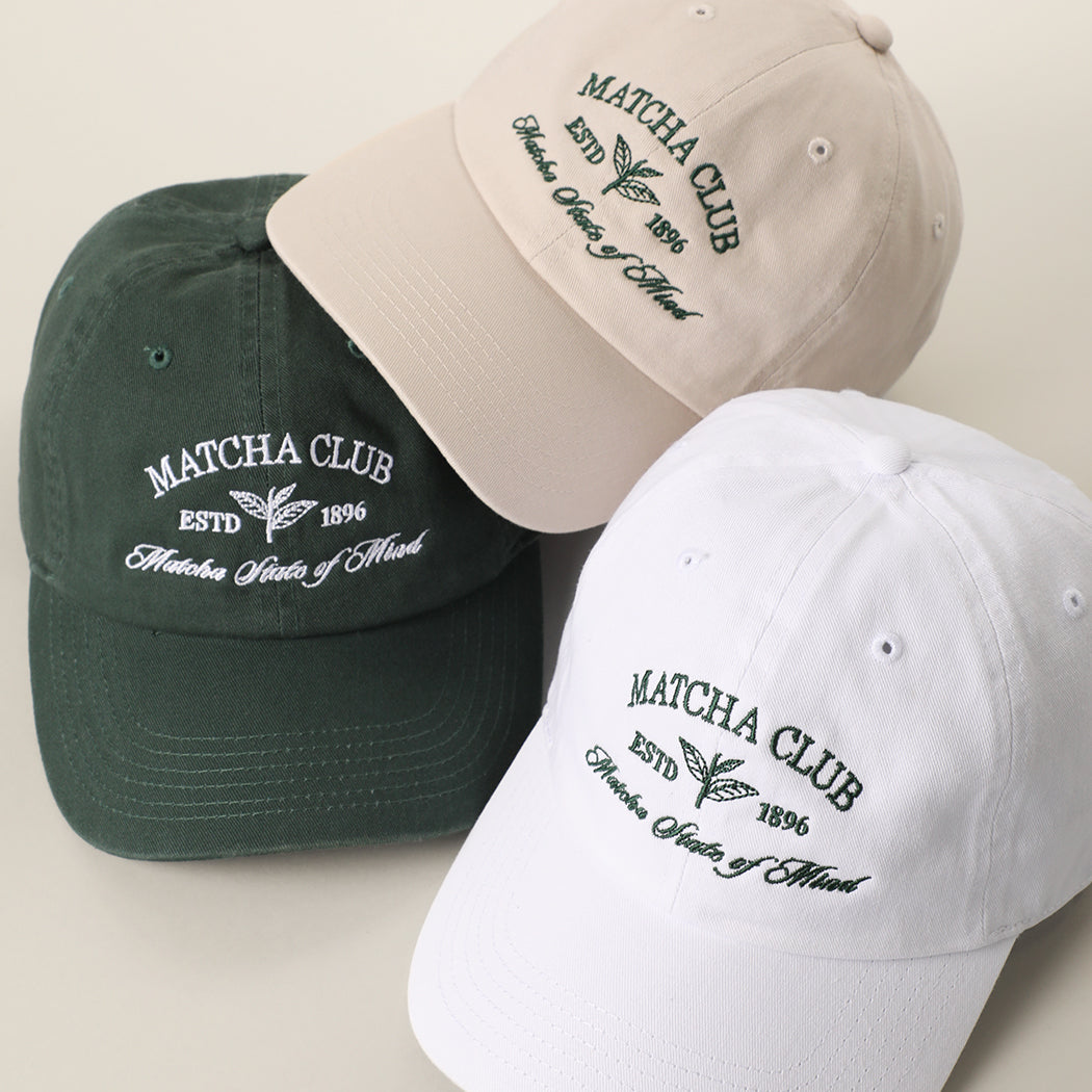 Matcha Club embroidered cotton baseball cap, front view alternate angle