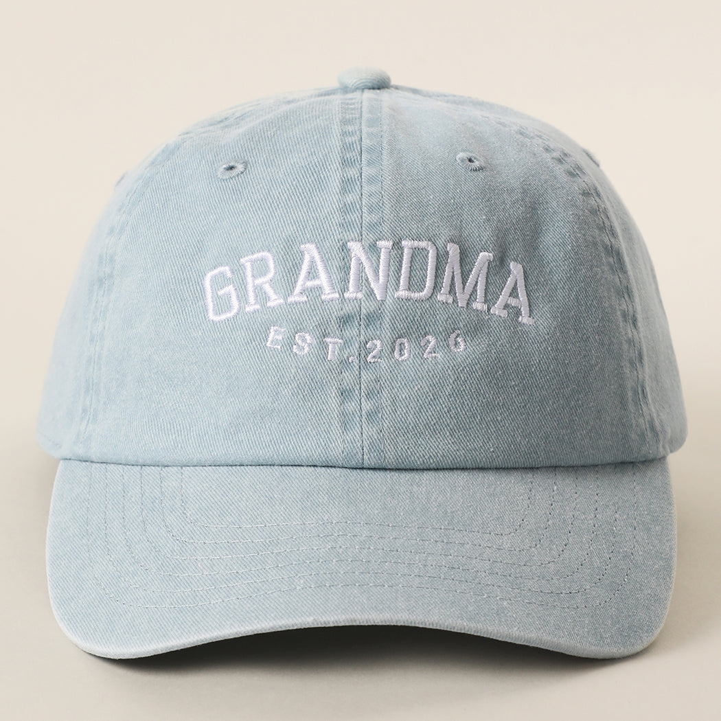 Grandma Est. 2026 embroidered baseball cap in blue mint