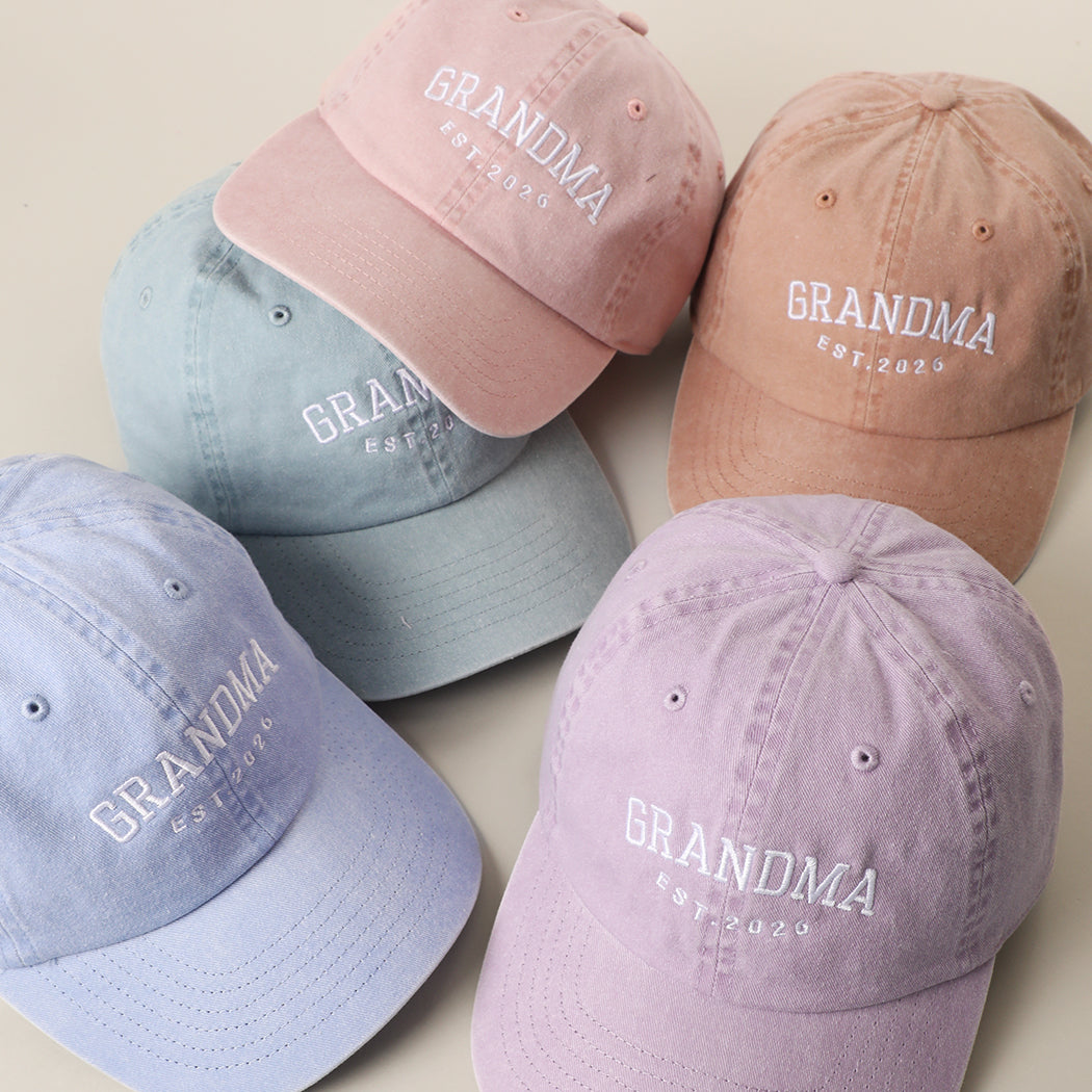 Grandma Est. 2026 embroidered baseball cap shown in all color options