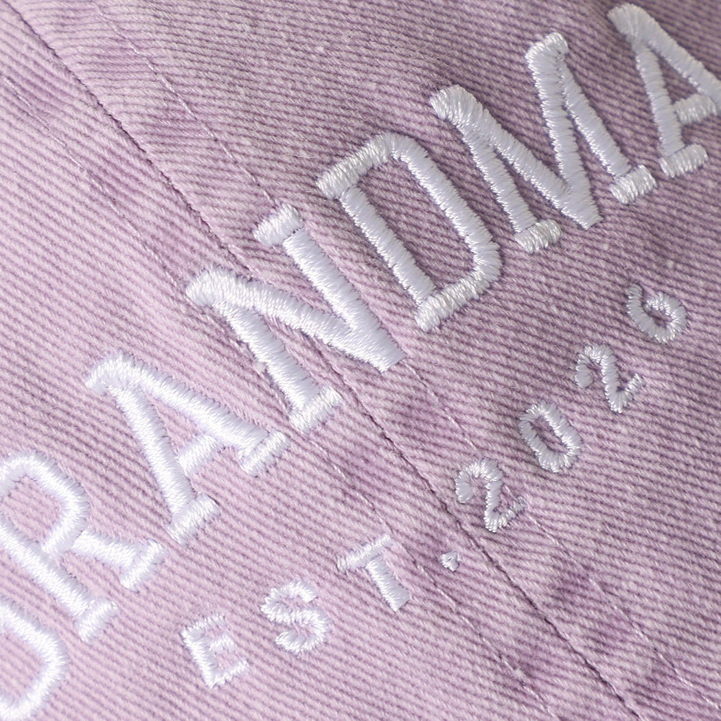 Grandma Est. 2026 embroidered baseball cap in lilac, side view