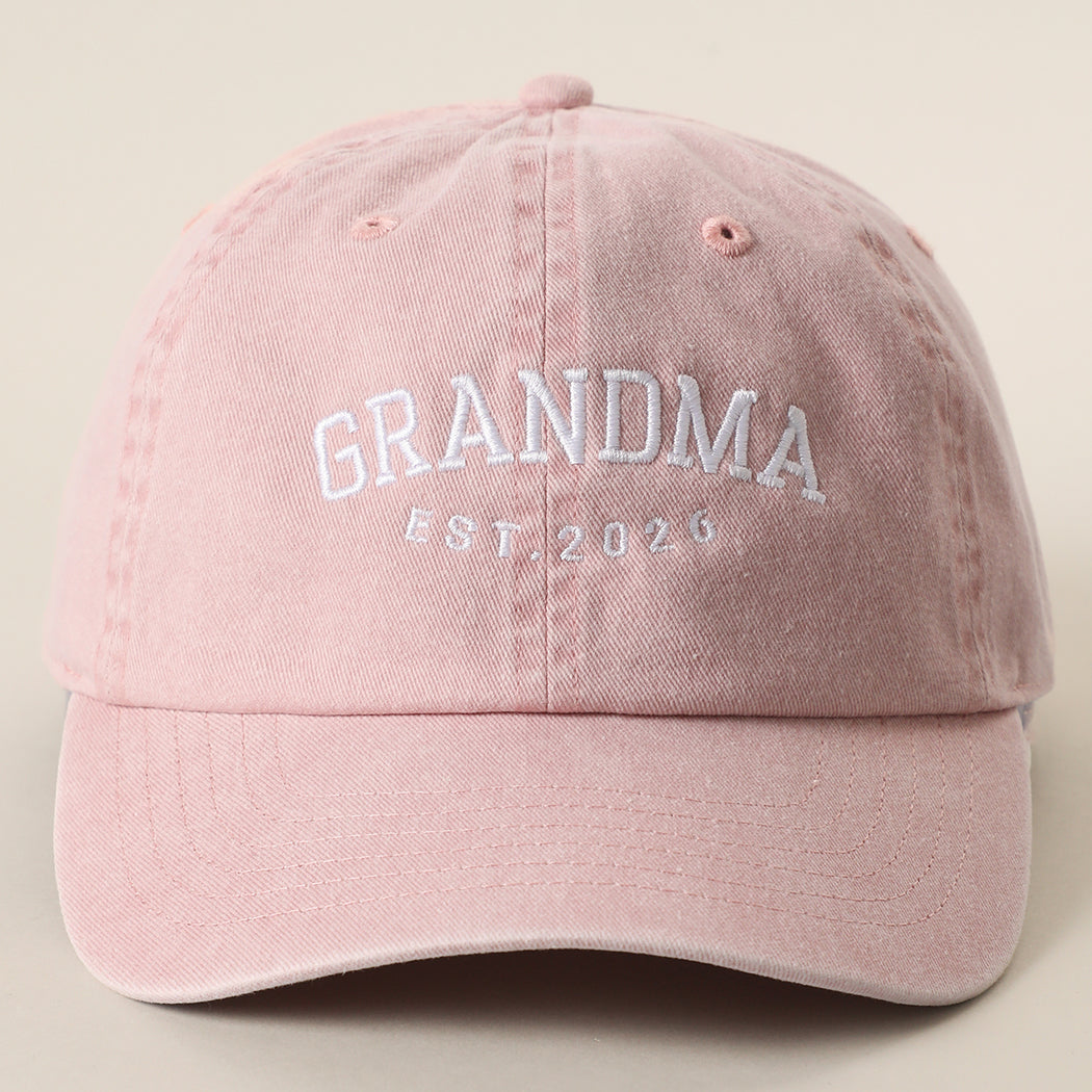 Grandma Est. 2026 embroidered baseball cap in smoke pink