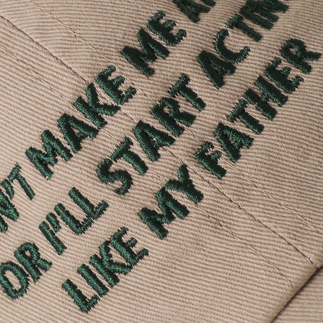 Don't Make Me Angry embroidered baseball cap in khaki, side view