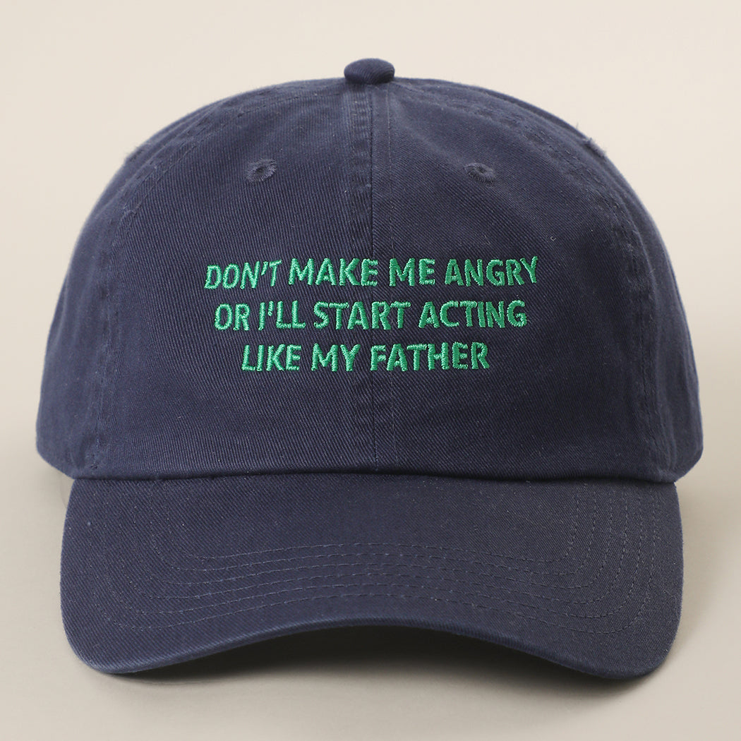 Don't Make Me Angry embroidered baseball cap in white and navy