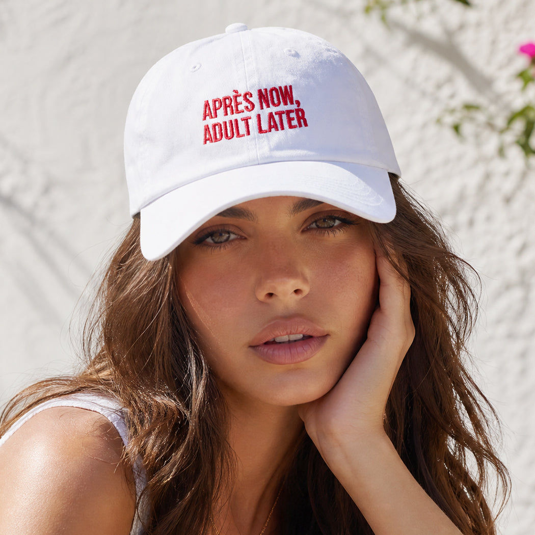 Après Now Adult Later embroidered baseball cap, front view