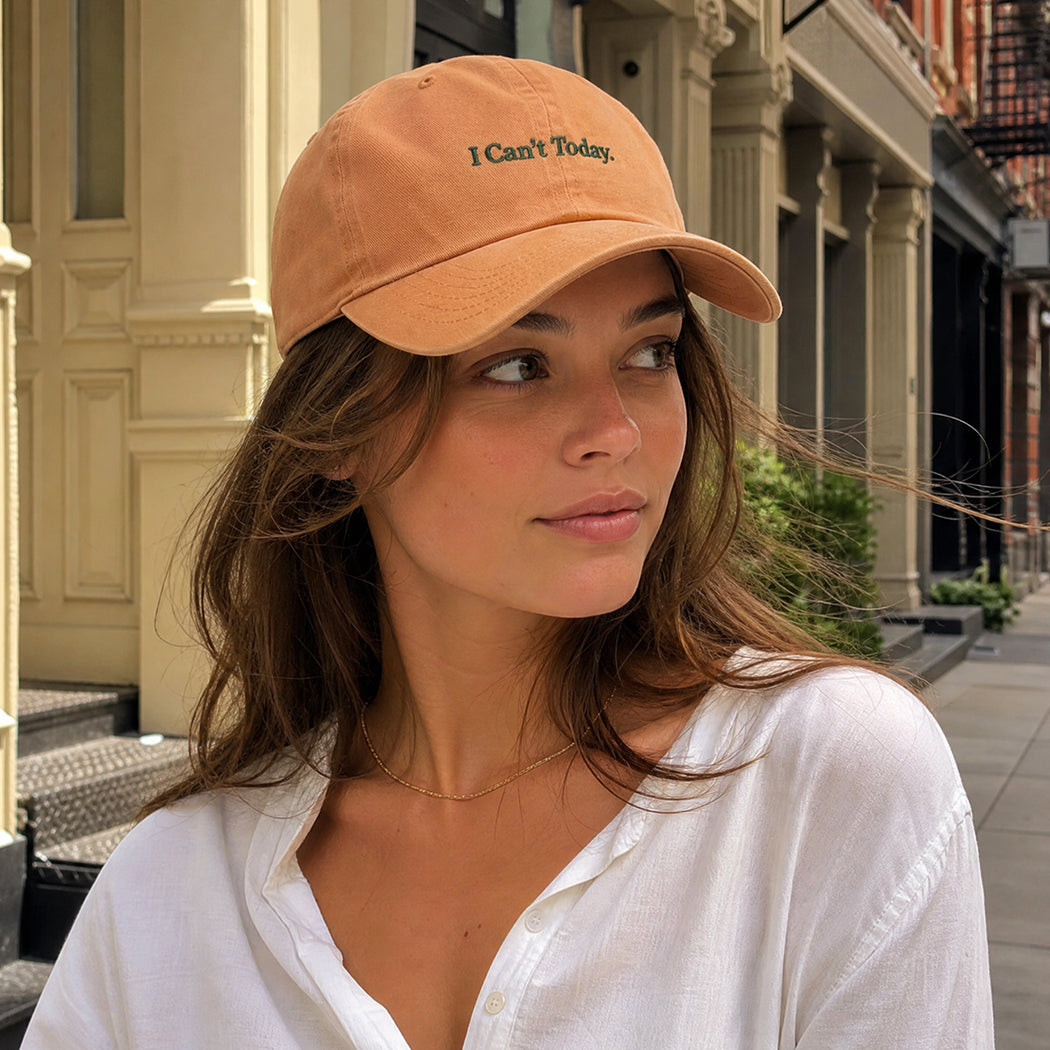 I Can't Today embroidered washed cotton baseball cap, front view