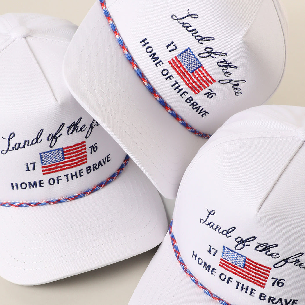 Land of the Free USA rope trucker hat shown in all color options