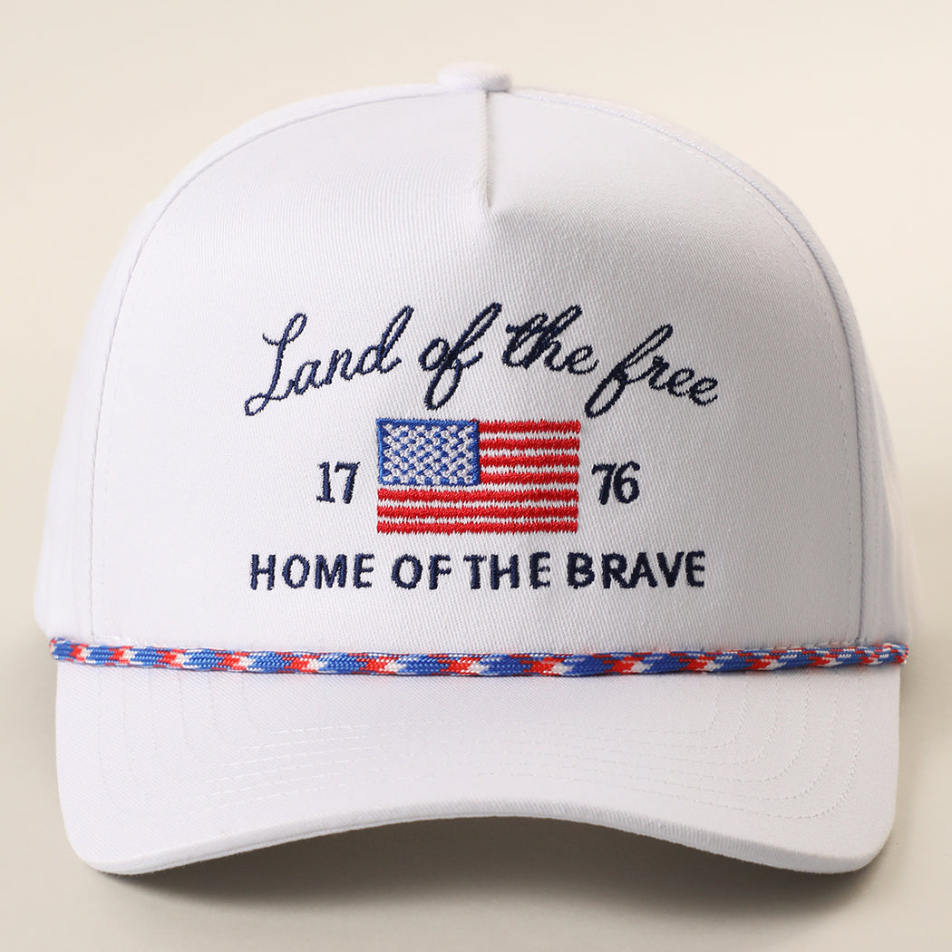 Land of the Free USA rope trucker hat in red white and blue