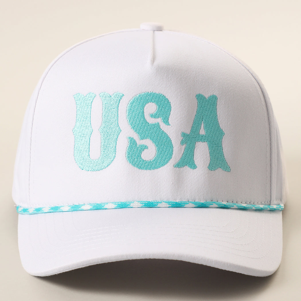 USA embroidered rope trucker hat in mint