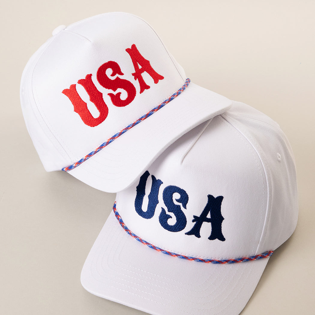 USA Letter embroidered rope trucker hat, front view