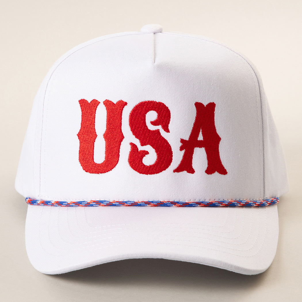 USA Letter embroidered rope trucker hat in red
