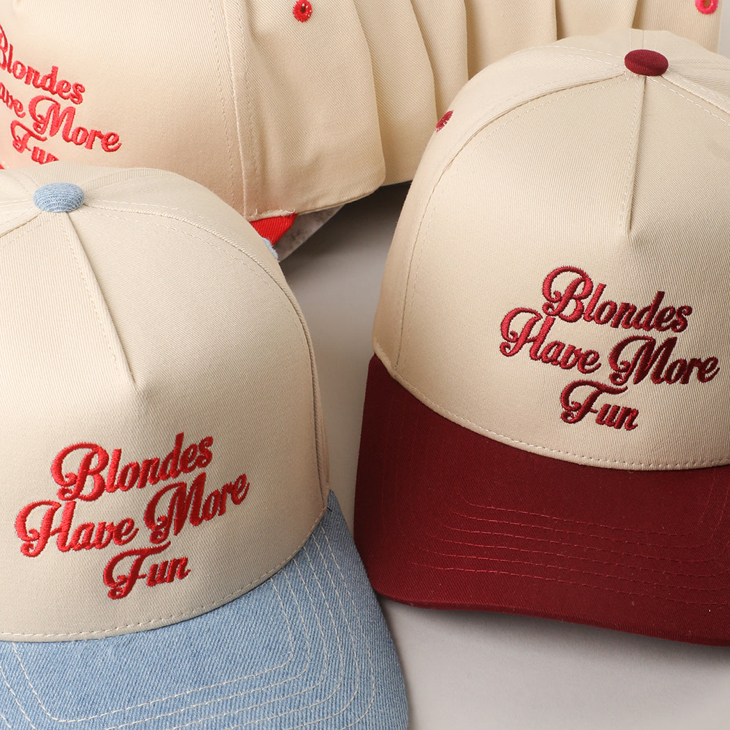 Blondes Have More Fun trucker hat, side view