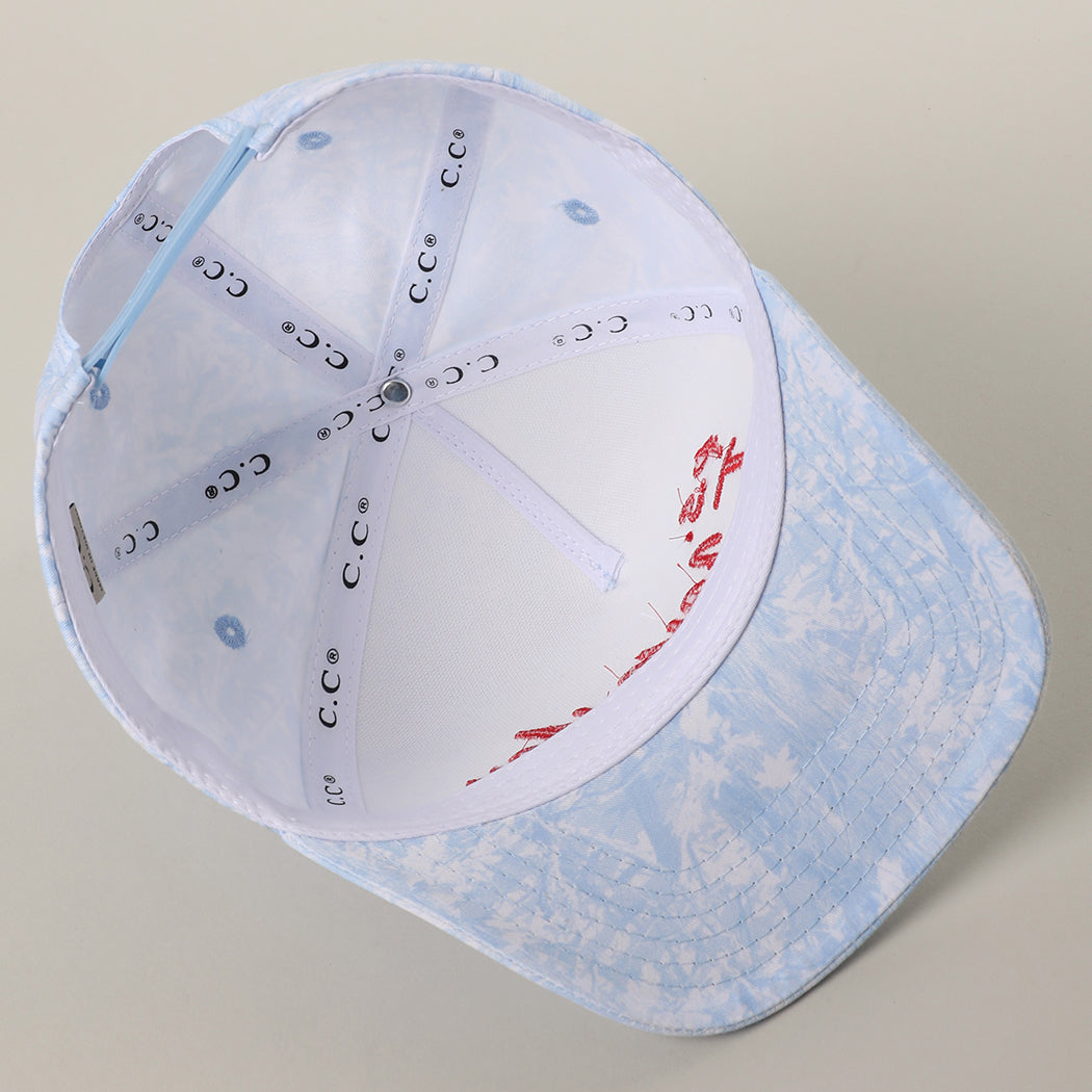 P.S. I Love You camo trucker hat in blue camo detail view