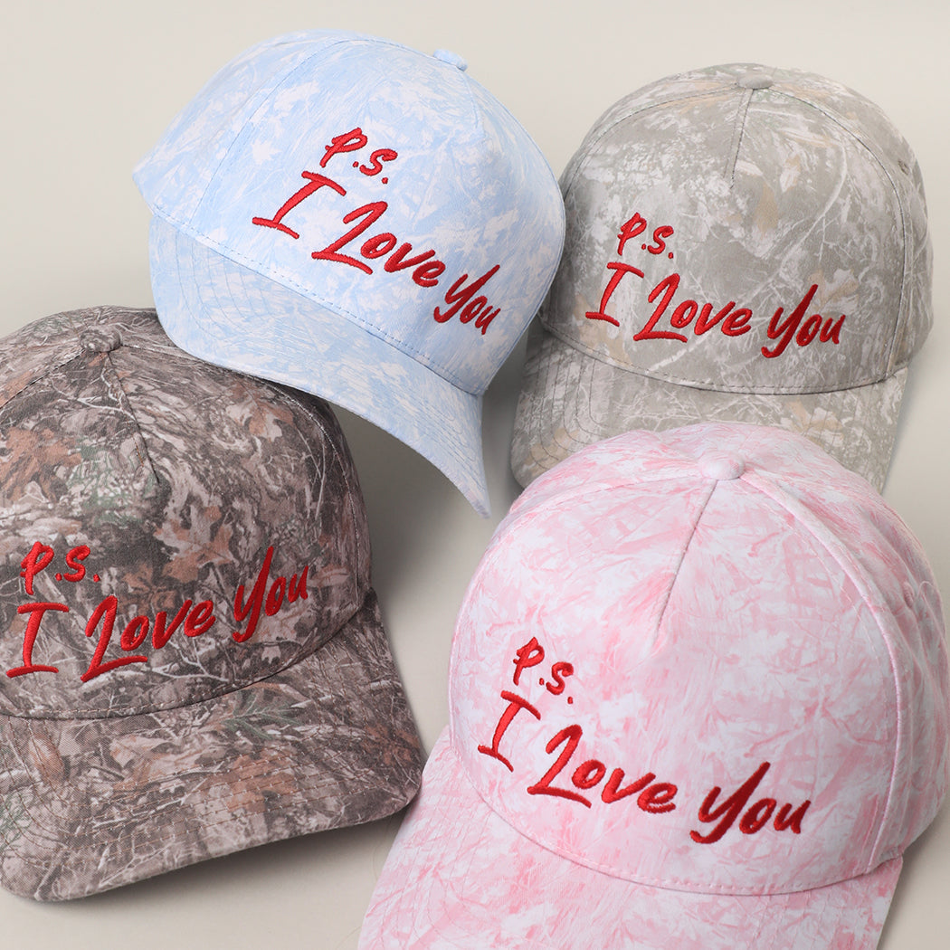 P.S. I Love You camo trucker hat side view