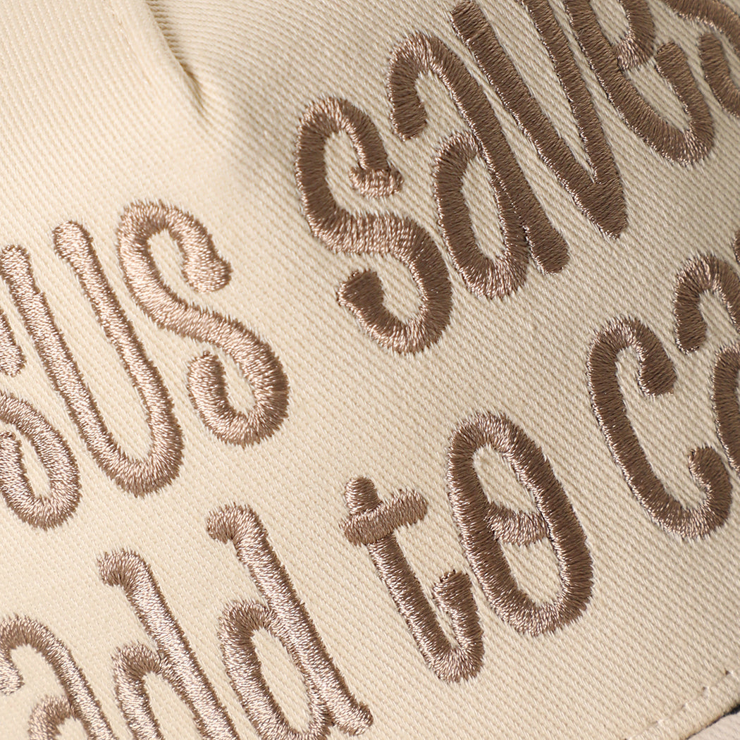 Jesus Saves I Add to Cart two-tone trucker hat in cow print, side view