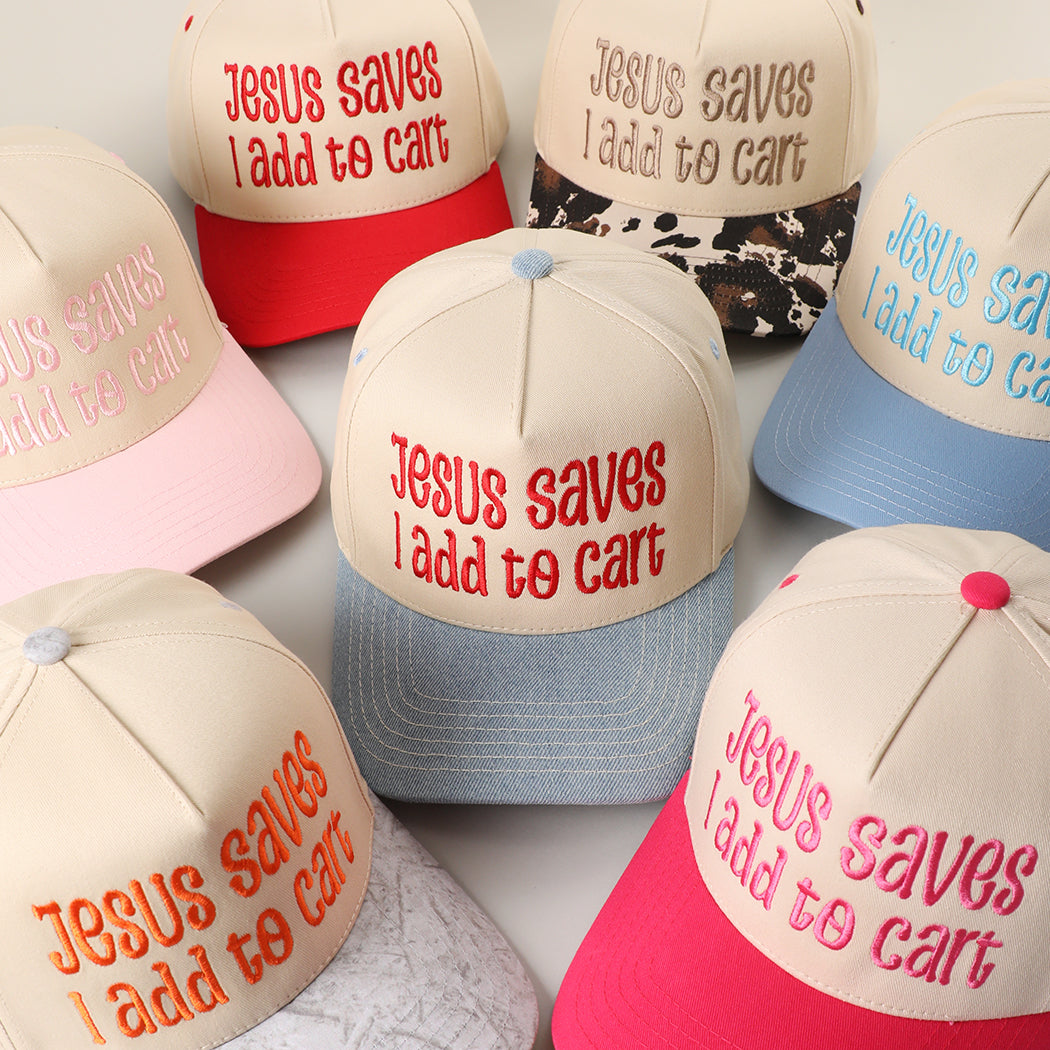 Jesus Saves I Add to Cart two-tone trucker hat, all color options