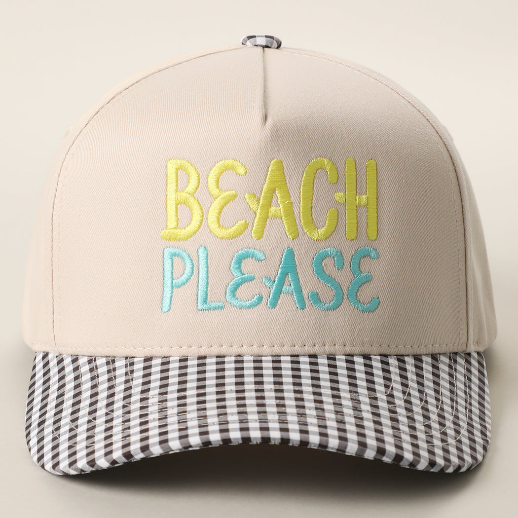 Beach Please gingham brim trucker hat in black