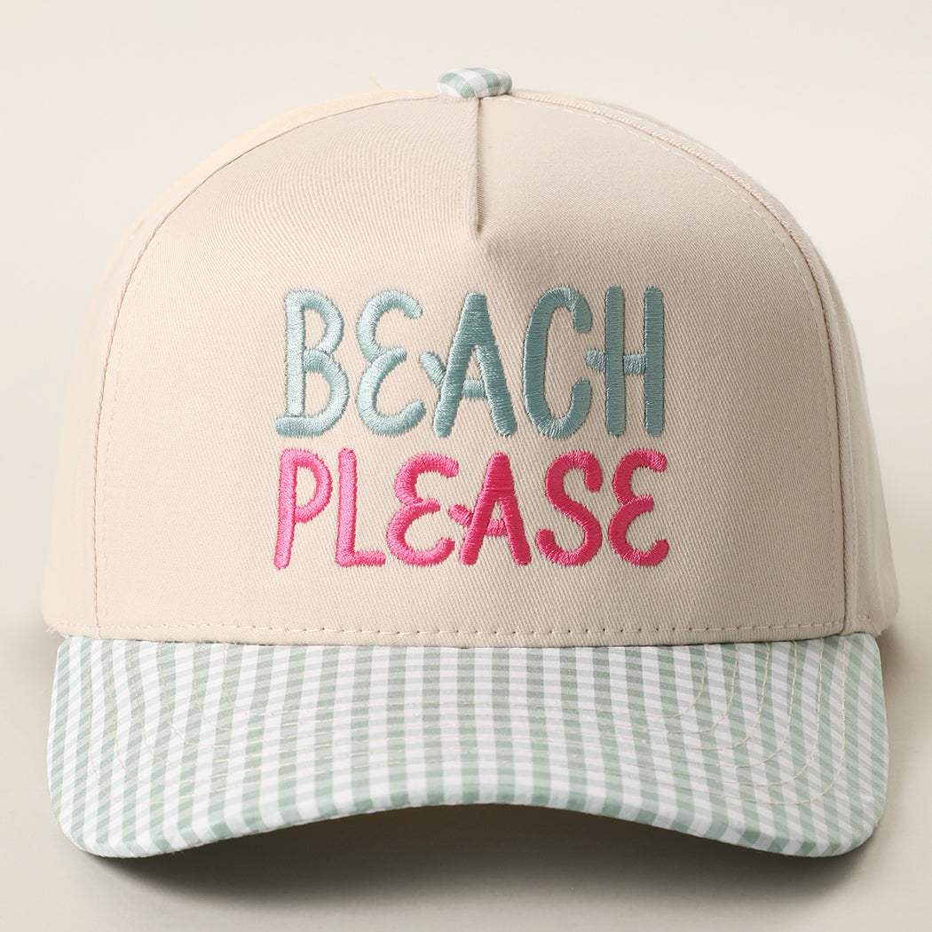 Beach Please gingham brim trucker hat in green
