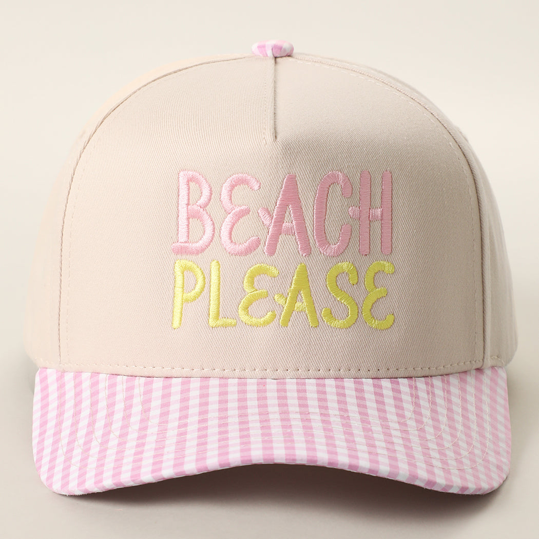 Beach Please gingham brim trucker hat in pink
