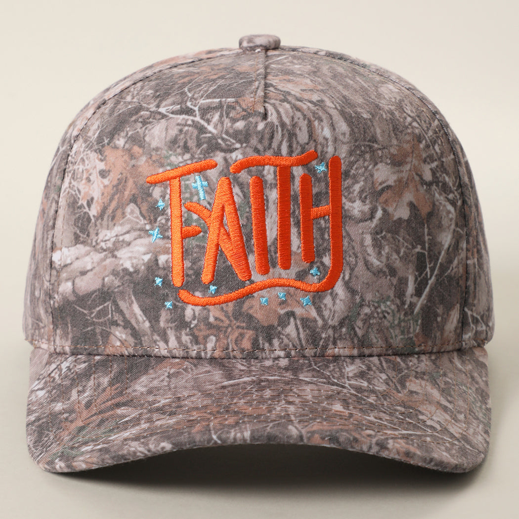 Faith embroidered camo trucker hat in dark camo