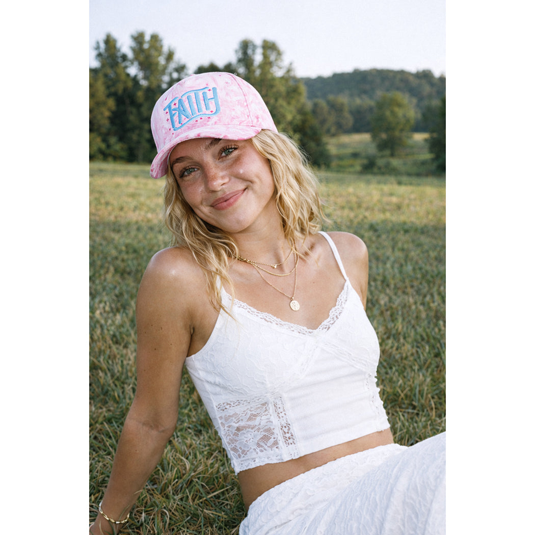 Faith embroidered camo trucker hat, front view