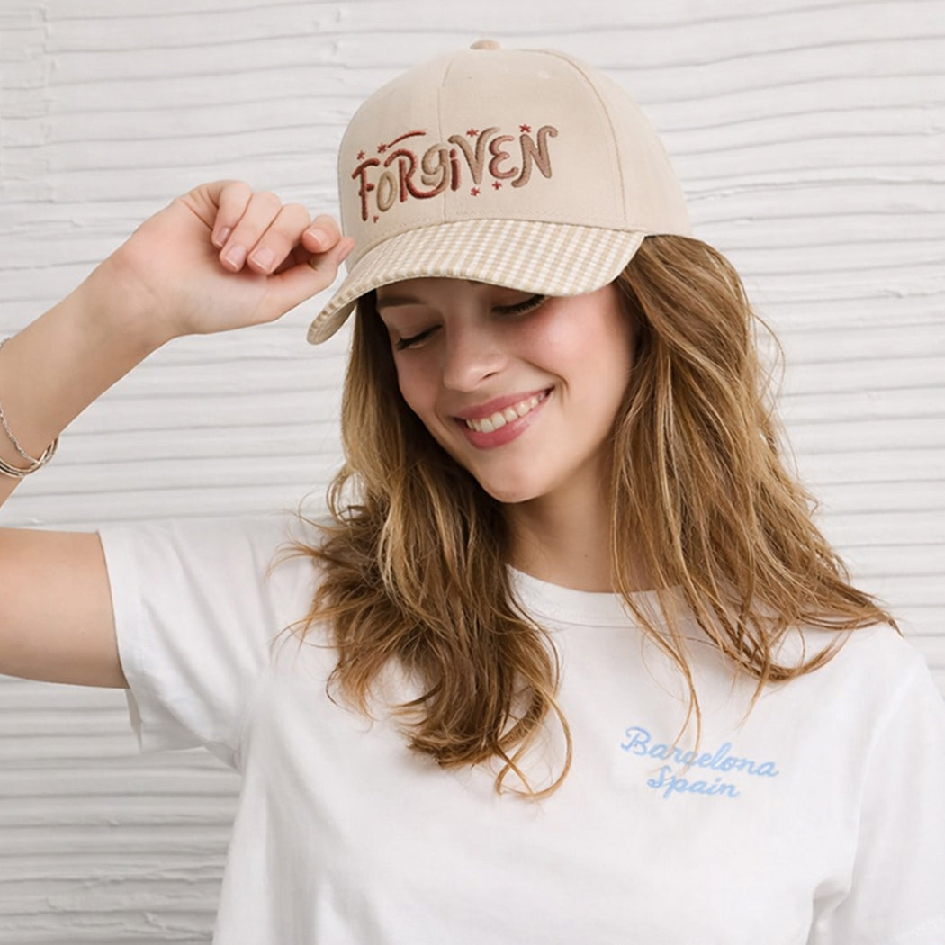 Forgiven gingham brim trucker hat, front view alternate angle