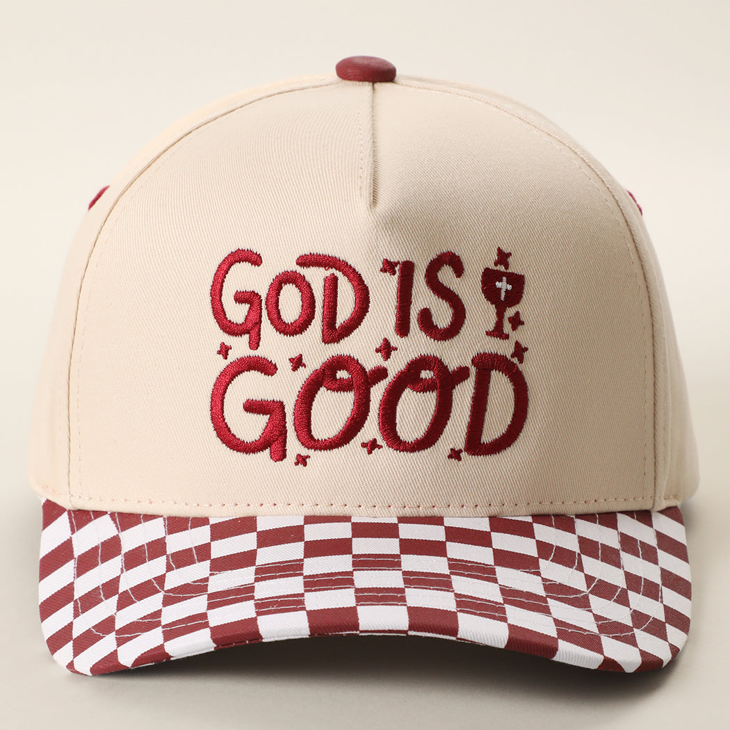 God Is Good checkered brim trucker hat in burgundy