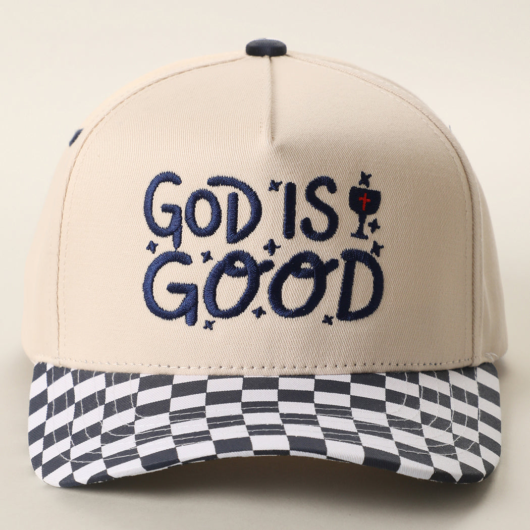 God Is Good checkered brim trucker hat in navy