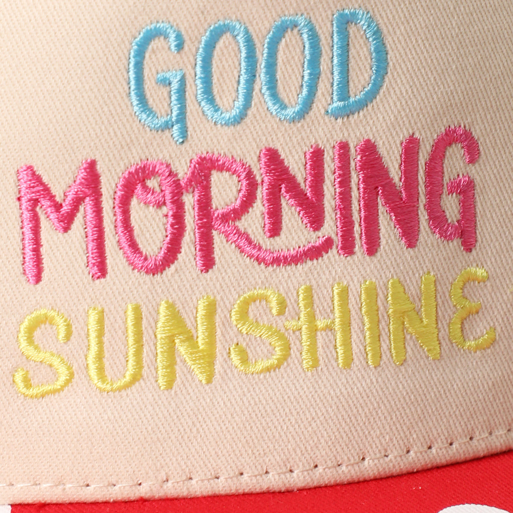 Good Morning Sunshine polka dot trucker hat, detail view