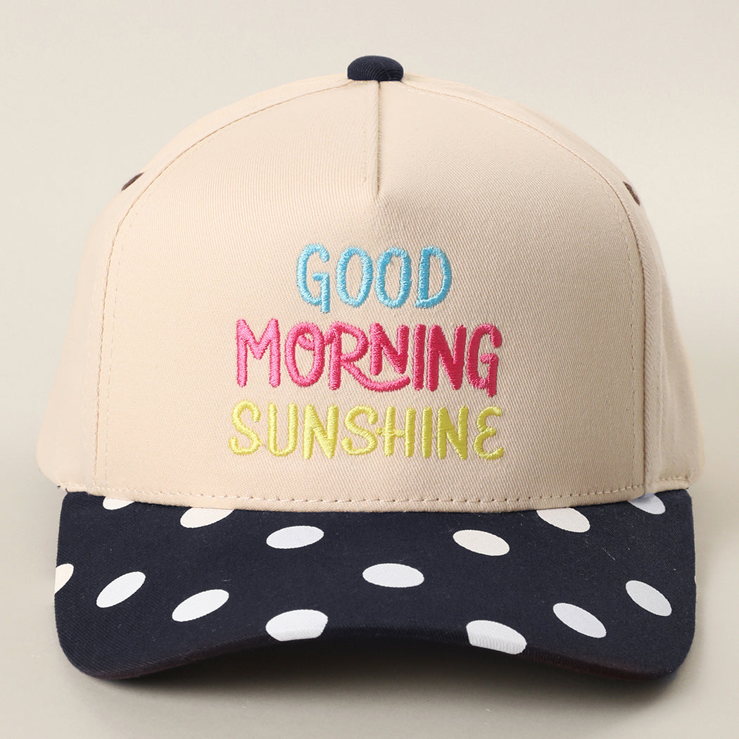 Good Morning Sunshine polka dot trucker hat in navy