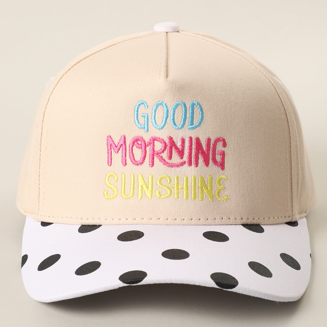 Good Morning Sunshine polka dot trucker hat in white