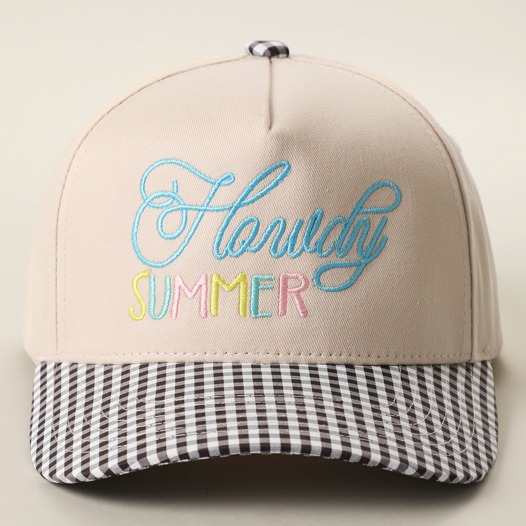 Howdy Summer gingham brim trucker hat in black