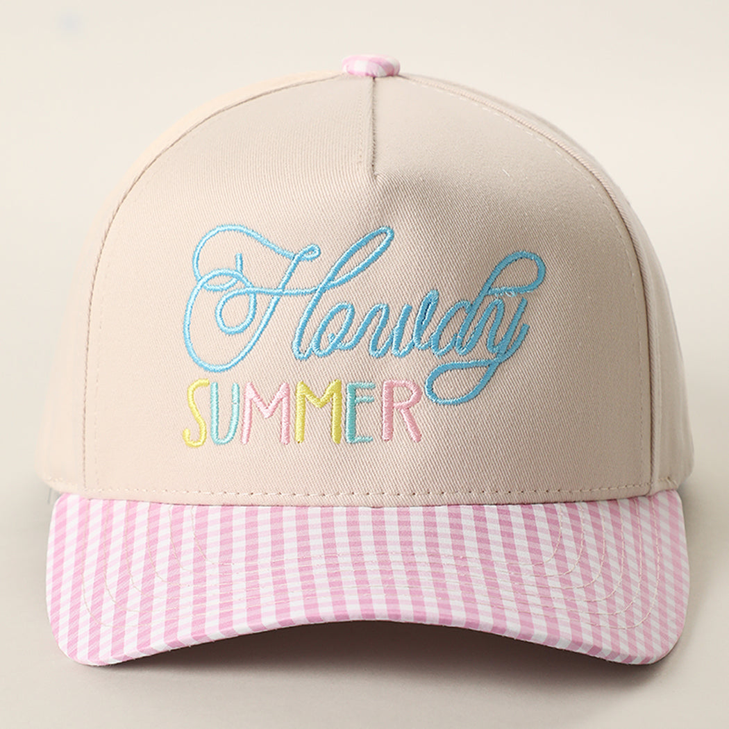 Howdy Summer gingham brim trucker hat in pink