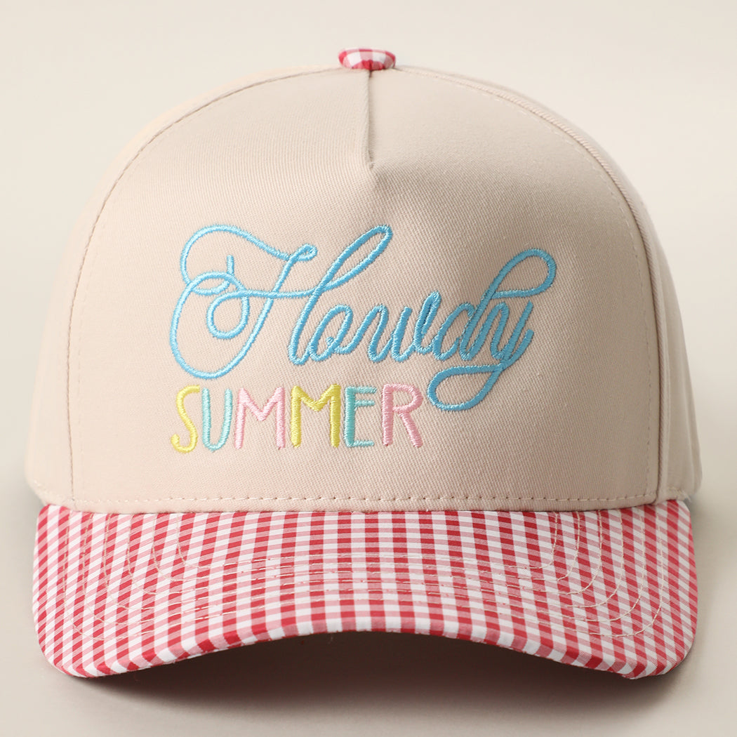 Howdy Summer gingham brim trucker hat in red