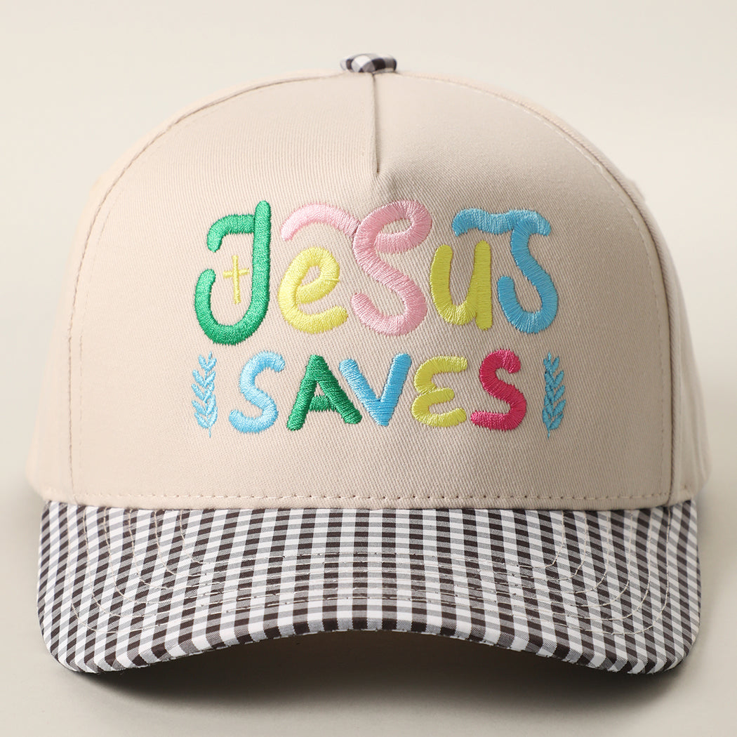 Jesus Saves gingham brim trucker hat in black