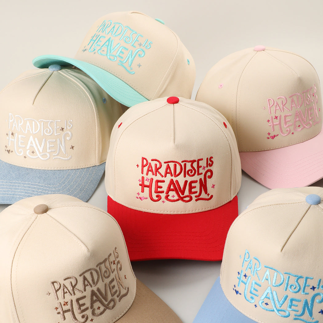 Paradise Is Heaven embroidered two-tone trucker hat, front view
