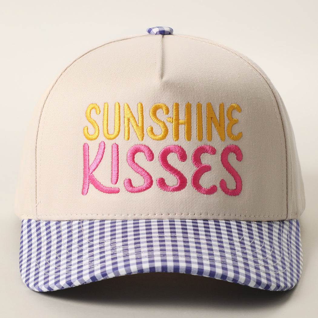 Sunshine Kisses gingham brim trucker hat in cobalt blue