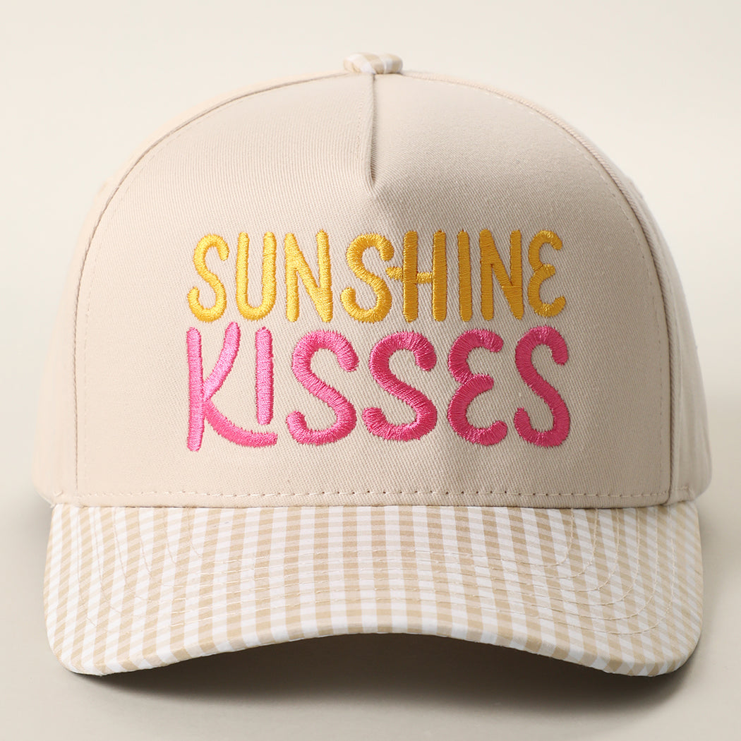 Sunshine Kisses gingham brim trucker hat in khaki