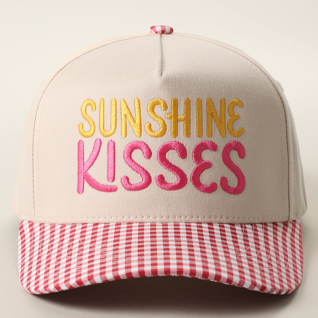 Sunshine Kisses gingham brim trucker hat in red