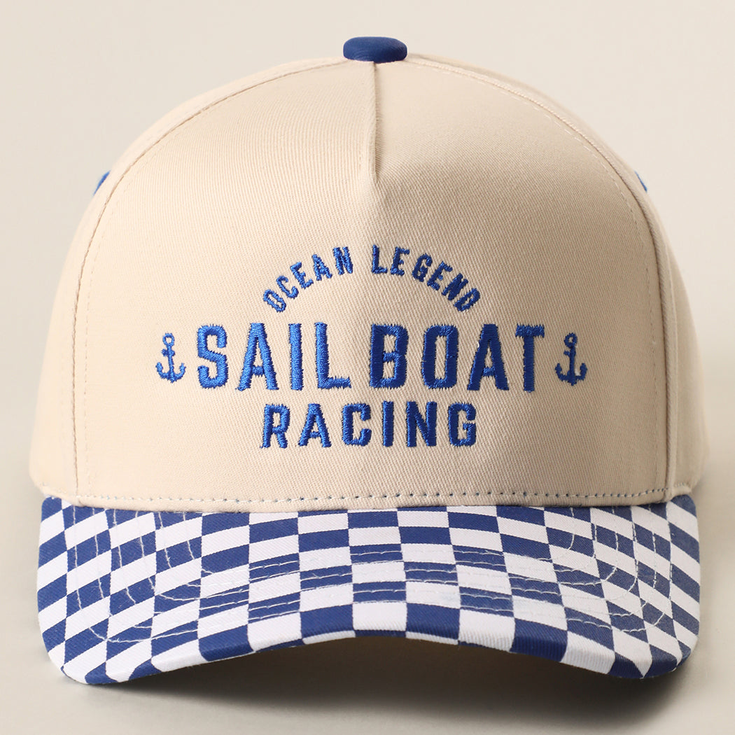 Ocean Legend Sailboat checkered brim trucker hat in blue