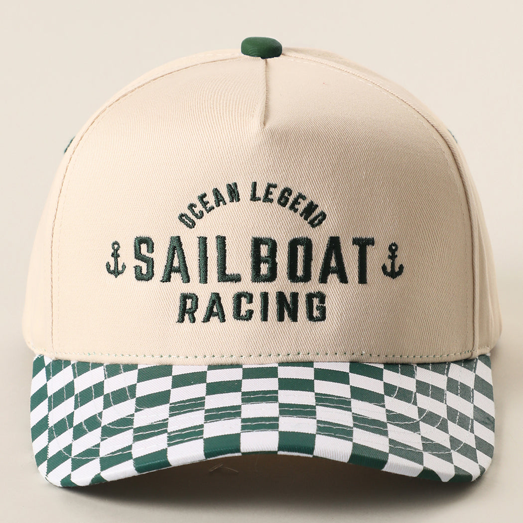 Ocean Legend Sailboat checkered brim trucker hat in dark green