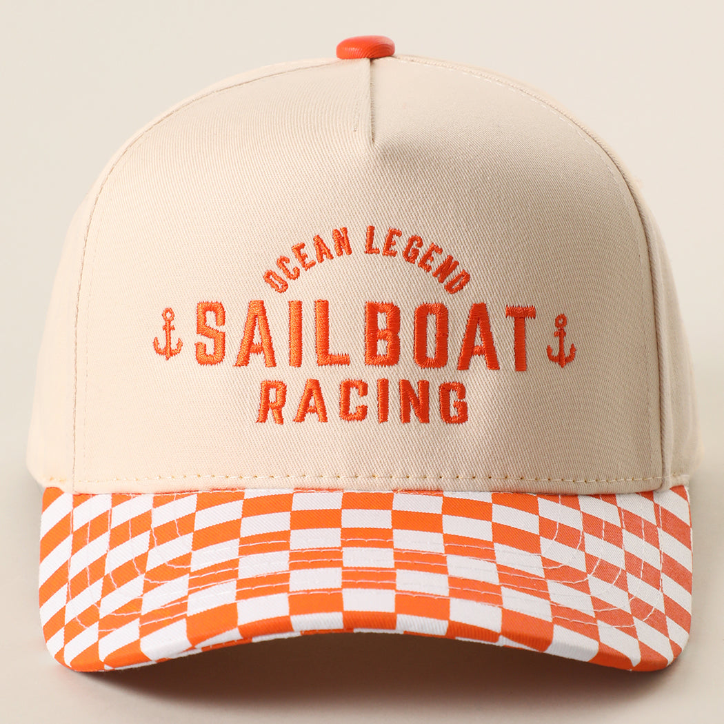 Ocean Legend Sailboat checkered brim trucker hat in orange