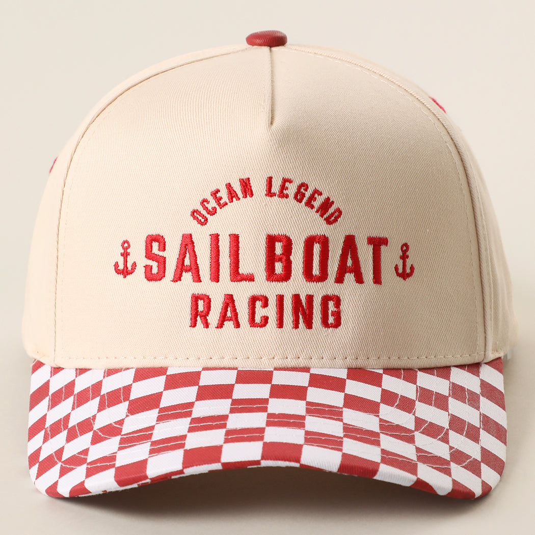 Ocean Legend Sailboat checkered brim trucker hat in red